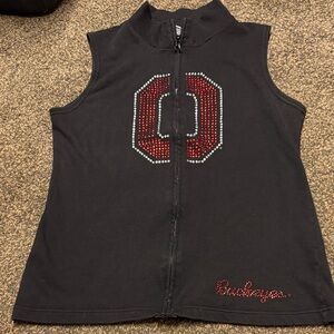 Black Zip-Up with Red Embellished OSU Ohio State Buckeyes OH Vest Bling